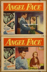 e078 ANGEL FACE 2 vintage movie lobby cards '53 Robert Mitchum, Mona Freeman