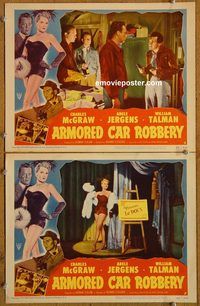 e079 ARMORED CAR ROBBERY 2 vintage movie lobby cards '50 sexy Adele Jergens!