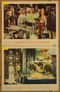 e080 ATLANTIS THE LOST CONTINENT 2 vintage movie lobby cards '61 Platt