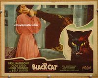 d062 BLACK CAT vintage movie lobby card #2 R40s Bela Lugosi grabs girl!