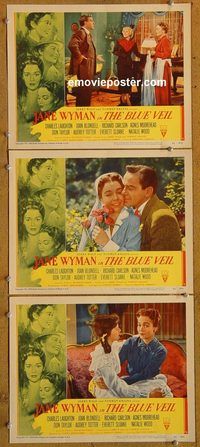 e273 BLUE VEIL 3 vintage movie lobby cards '51 Jane Wyman, Laughton