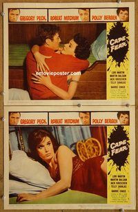 e090 CAPE FEAR 2 vintage movie lobby cards '62 Gregory Peck, Polly Bergen