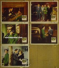 e545 CHECKERED COAT 5 vintage movie lobby cards '48 Tom Conway, Noreen Nash