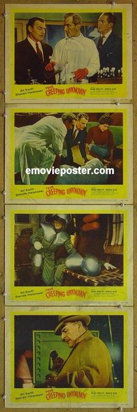 e412 CREEPING UNKNOWN 4 vintage movie lobby cards '56 Brian Donlevy