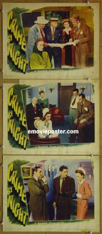 e284 CRIME BY NIGHT 3 vintage movie lobby cards '44 Jane Wyman, Cowan
