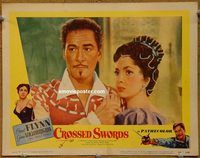 d166 CROSSED SWORDS vintage movie lobby card #6 '53 Flynn, Lollobrigida