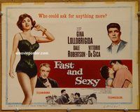 d820 FAST & SEXY vintage movie title lobby card '60 Gina Lollobrigida, Robertson