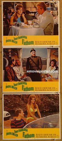 e294 FATHOM 3 vintage movie lobby cards '67 Raquel Welch, Tony Franciosa