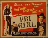 d821 FBI GIRL vintage movie title lobby card '51 Audrey Totter, Cesar Romero
