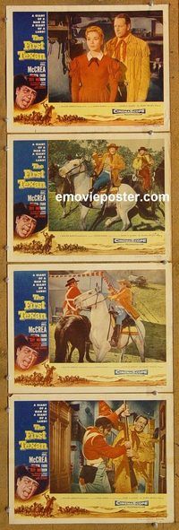 e425 FIRST TEXAN 4 vintage movie lobby cards '56 Joel McCrea, Felicia Farr