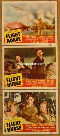 e300 FLIGHT NURSE 3 vintage movie lobby cards '53 Joan Leslie, Forrest Tucker