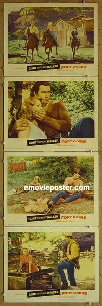 e427 FORT DOBBS 4 vintage movie lobby cards '58 Clint Walker, Virginia Mayo