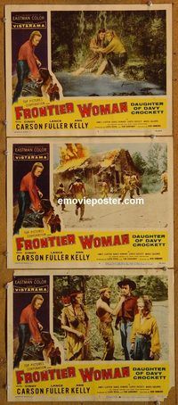 e304 FRONTIER WOMAN 3 vintage movie lobby cards '56 Daughter of Davy Crockett