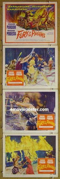 e430 FURY OF THE PAGANS 4 vintage movie lobby cards '62 barbarians!