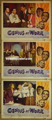 e306 GENIUS AT WORK 3 vintage movie lobby cards '46 Wally Brown, Alan Carney
