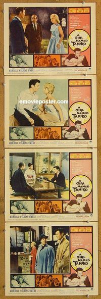 e434 GIRL NAMED TAMIKO 4 vintage movie lobby cards '62 France Nuyen