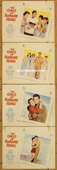 e435 GIRLS OF PLEASURE ISLAND 4 vintage movie lobby cards '53 Leo Genn