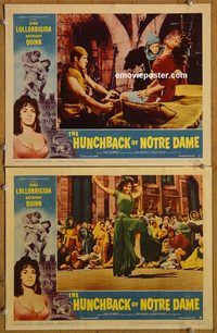 e143 HUNCHBACK OF NOTRE DAME 2 vintage movie lobby cards '57 Lollobrigida