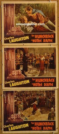 e321 HUNCHBACK OF NOTRE DAME 3 vintage movie lobby cards '39 Laughton, OHara