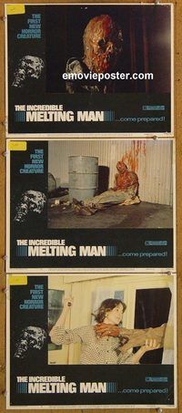 e322 INCREDIBLE MELTING MAN 3 vintage movie lobby cards '77 AIP horror!