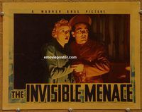 d347 INVISIBLE MENACE vintage movie lobby card '38 two real scared people!