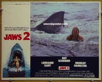 d361 JAWS 2 vintage movie lobby card '78 girl attached by shark!