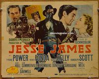d867 JESSE JAMES vintage movie title lobby card R51 Tyrone Power, Henry Fonda