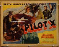 d937 PILOT X vintage movie title lobby card '36 Lona Andre, airplane mystery!