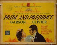 d944 PRIDE & PREJUDICE vintage movie title lobby card '40 Laurence Olivier, Garson