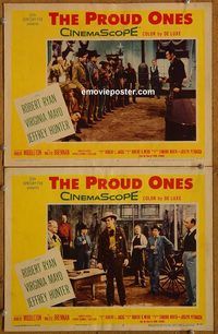 e199 PROUD ONES 2 vintage movie lobby cards '56 Robert Ryan, Virginia Mayo