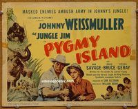 d950 PYGMY ISLAND vintage movie title lobby card '50 Johnny Weissmuller, Jungle Jim