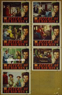 e800 RETURN OF THE BAD MEN 7 vintage movie lobby cards '48 Randolph Scott