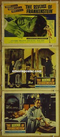 e357 REVENGE OF FRANKENSTEIN 3 vintage movie lobby cards '58 Peter Cushing