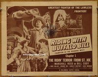 d957 RIDING WITH BUFFALO BILL Chap 1 vintage movie title lobby card '54 serial!