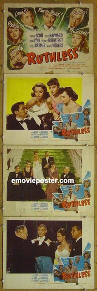e490 RUTHLESS 4 vintage movie lobby cards '48 Edgar Ulmer film noir