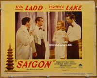 d596 SAIGON vintage movie lobby card #5 '48 Alan Ladd & Lake all decked out!