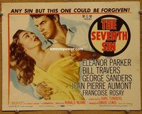 d985 SEVENTH SIN vintage movie title lobby card '57 Eleanor Parker, Aumont