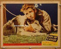 d648 SON OF LASSIE vintage movie lobby card #8 '45 Lawford & Lassie close-up!