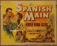d996 SPANISH MAIN vintage movie title lobby card '45 Maureen O'Hara, Paul Henreid