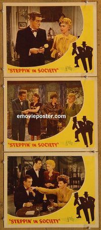 e374 STEPPIN' IN SOCIETY 3 vintage movie lobby cards '45 E.E. Horton