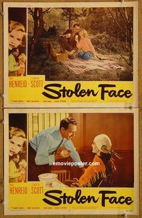 e225 STOLEN FACE 2 vintage movie lobby cards '52 Paul Henreid, Lizbeth Scott