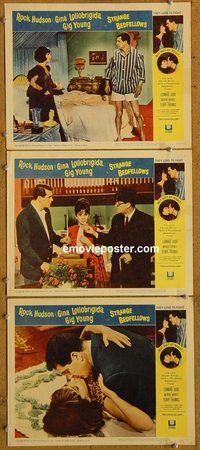 e375 STRANGE BEDFELLOWS 3 vintage movie lobby cards '65 Gina Lollobrigida
