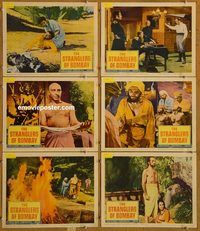 e705 STRANGLERS OF BOMBAY 6 vintage movie lobby cards '60 murder cult!