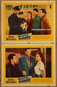 e229 STREET OF SINNERS 2 vintage movie lobby cards '57 vice, dice, dames