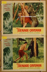 e235 TEENAGE CAVEMAN 2 vintage movie lobby cards '58 Robert Vaughn