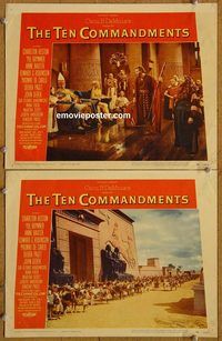 e236 TEN COMMANDMENTS 2 vintage movie lobby cards '56 Charlton Heston