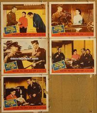 e605 THREE STRIPES IN THE SUN 5 vintage movie lobby cards '55 Ray, Carey