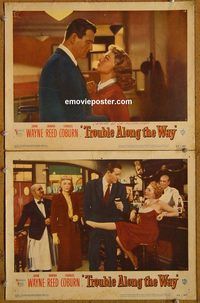 e245 TROUBLE ALONG THE WAY 2 vintage movie lobby cards '53 John Wayne, Reed