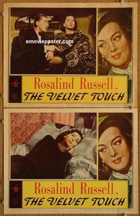 e248 VELVET TOUCH 2 vintage movie lobby cards '48 Rosalind Russell, Leo Genn