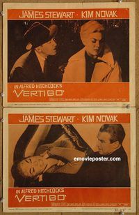 e249 VERTIGO 2 vintage movie lobby cards '58 James Stewart, Kim Novak